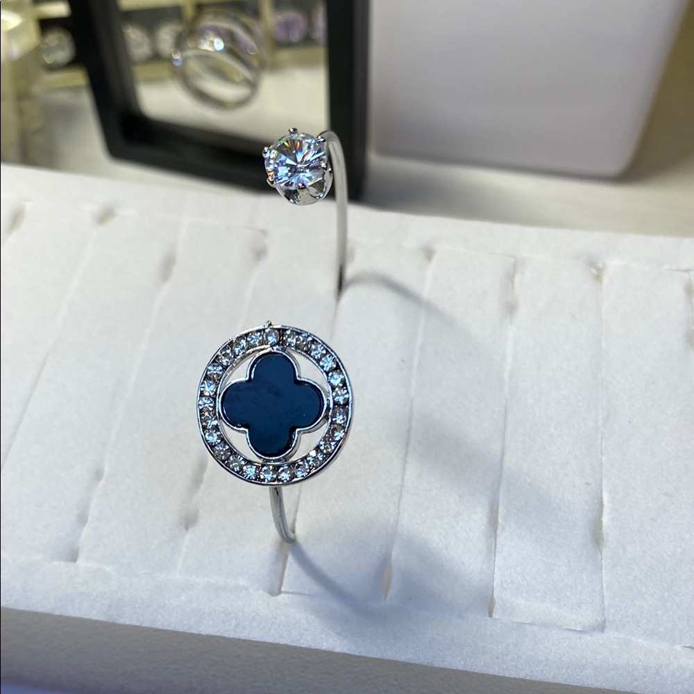 Elegant Silver and Blue Clover inspired Bracelet